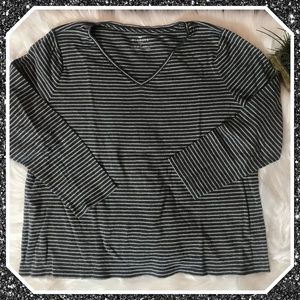 Talbots Metallic Grey Striped V-Neck Tee